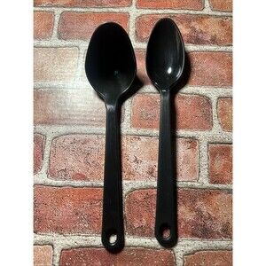 2 - Vintage Tailor Made Nylon Black Plastic Serving Cooking Spoons